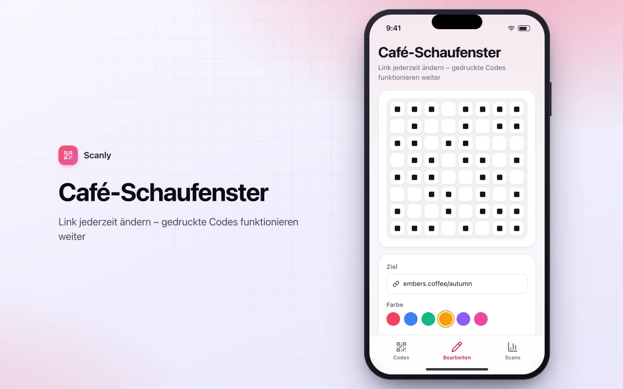 QR-Kampagnen-Manager: der Bildschirm „Café-Schaufenster“