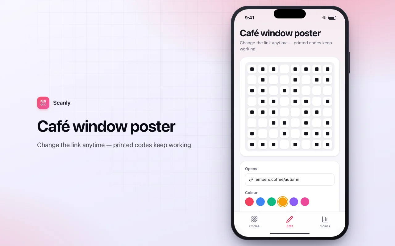 QR campaign manager: the Café window poster screen