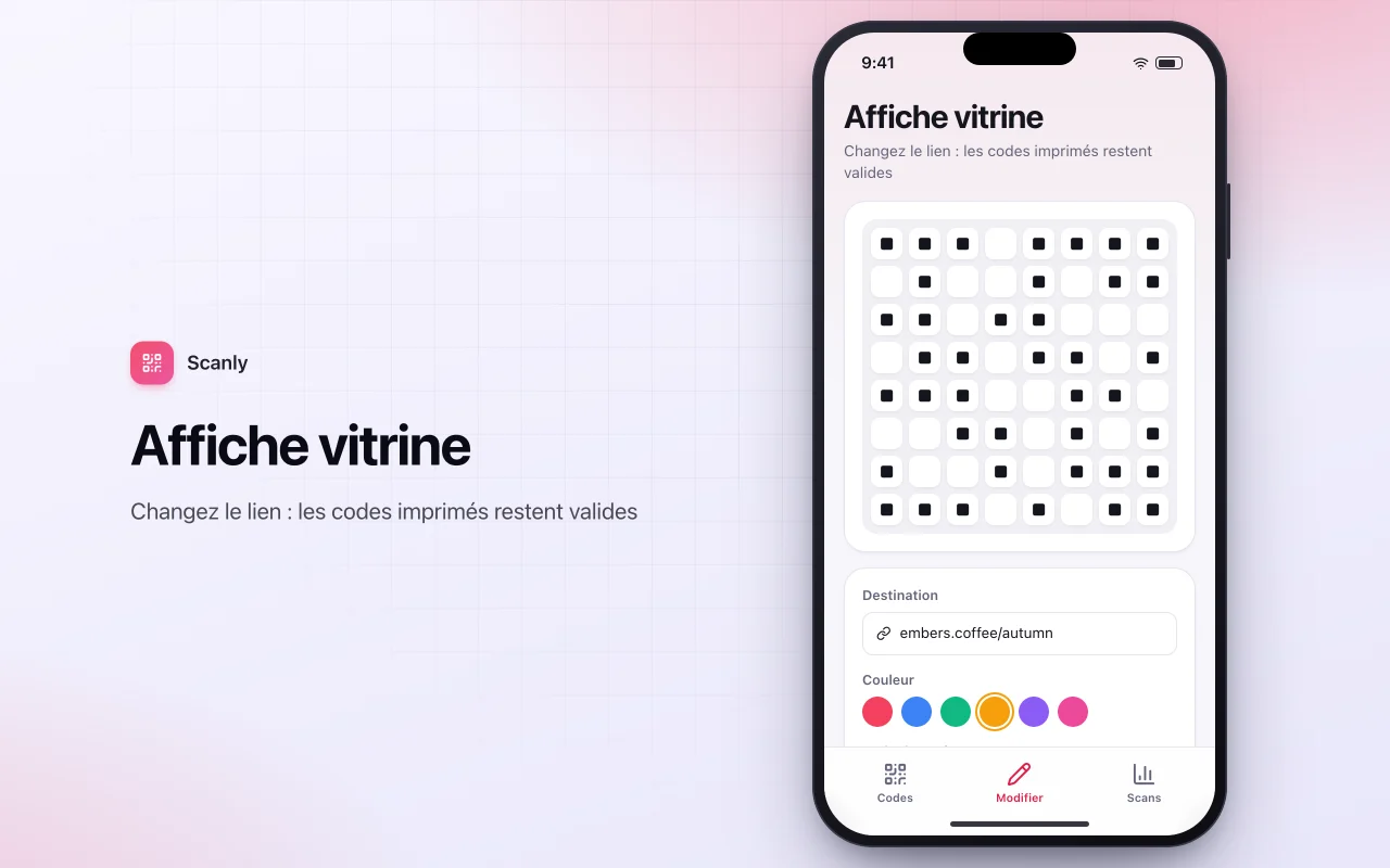 Gestionnaire de campagnes QR : l’écran Affiche vitrine
