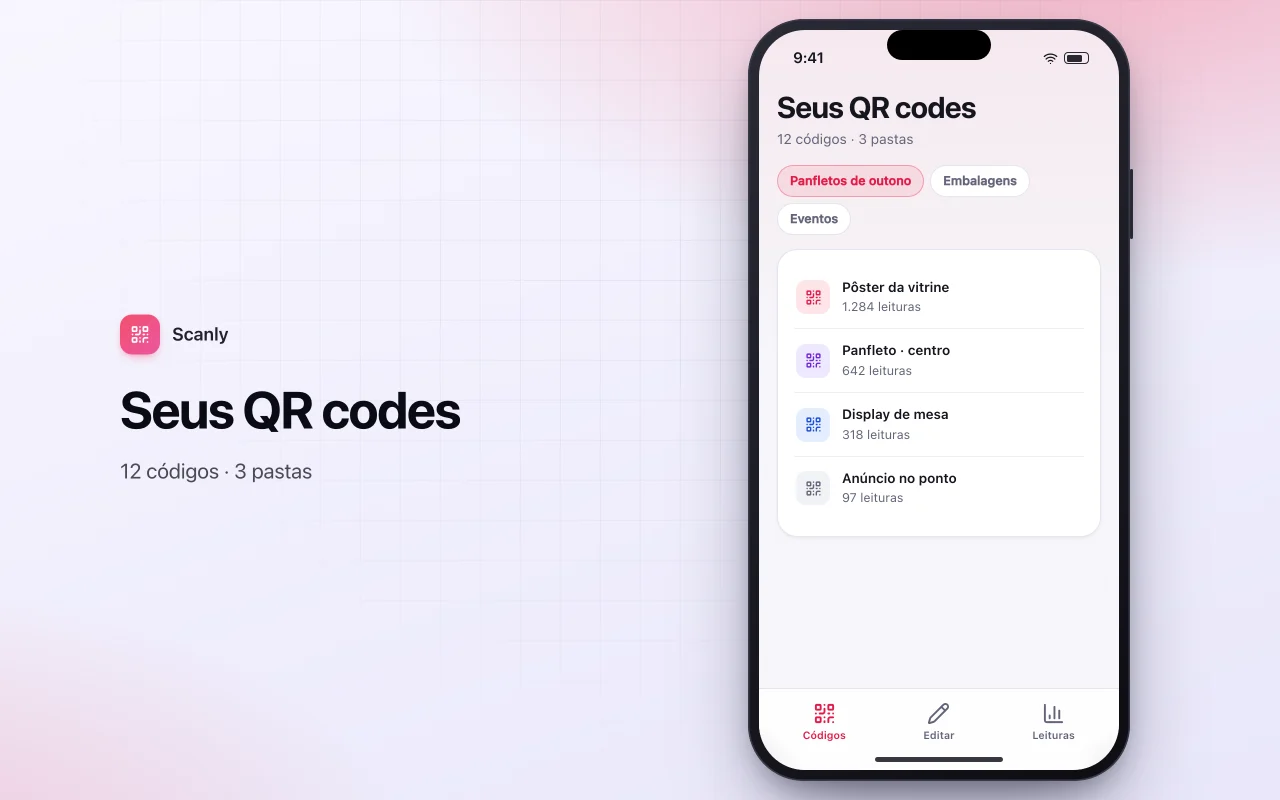 Gerenciador de campanhas com QR code: a tela Seus QR codes