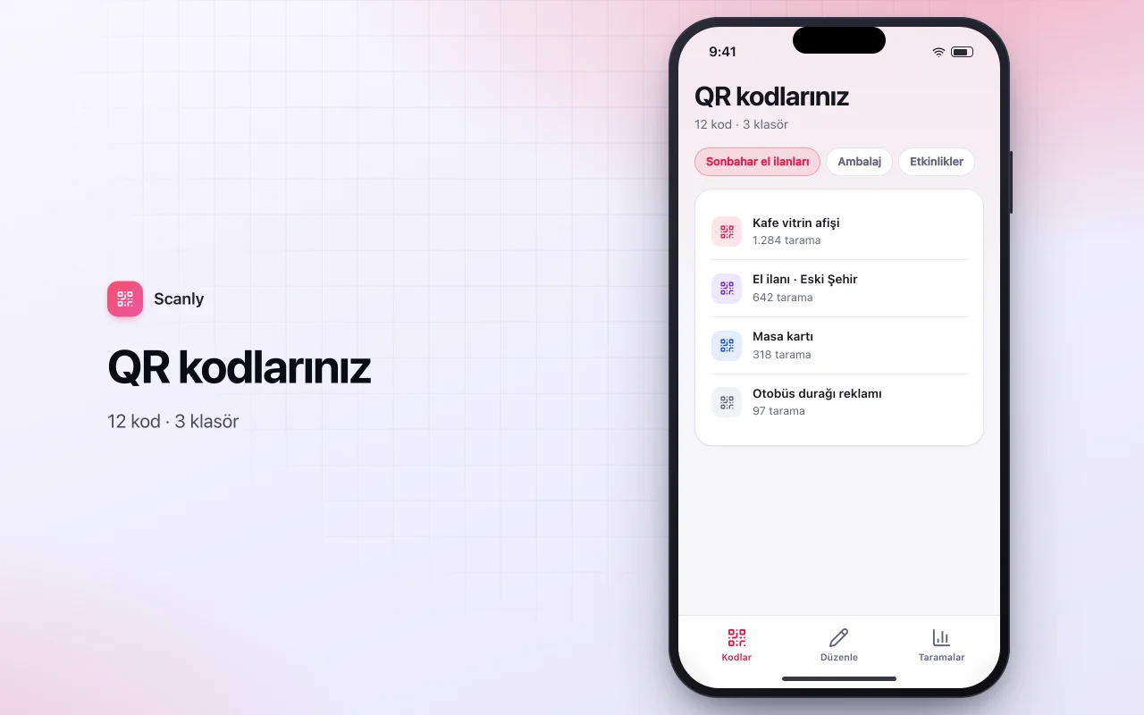 QR kampanya yöneticisi: QR kodlarınız ekranı