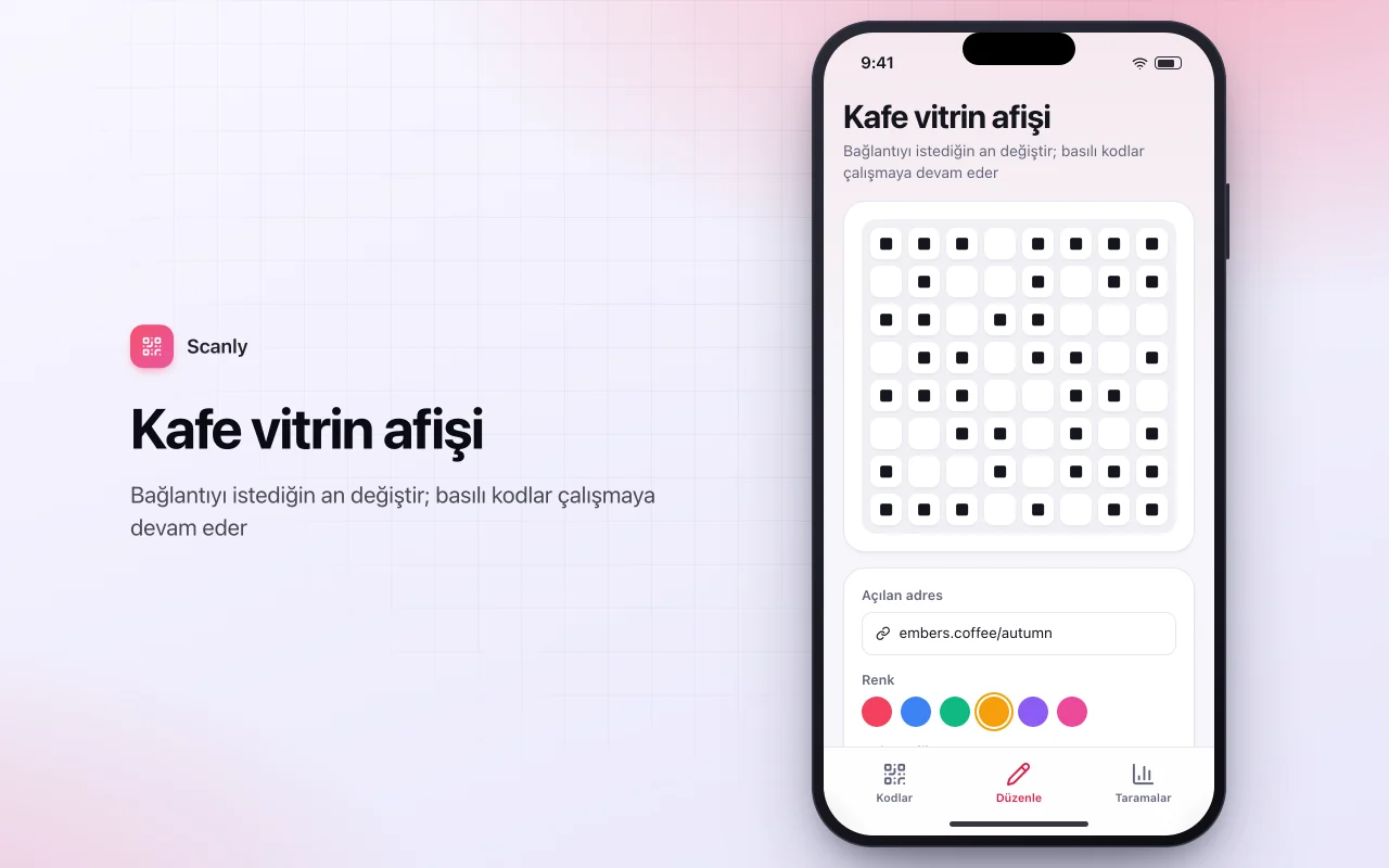 QR kampanya yöneticisi: Kafe vitrin afişi ekranı